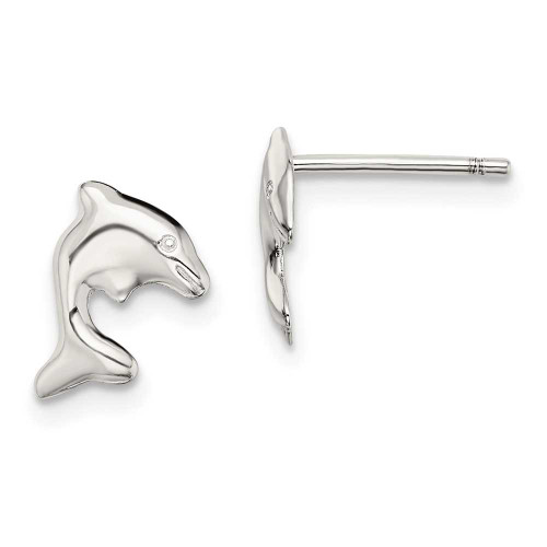 Image of 9.18mm Sterling Silver Rhodium-plated Dolphin Stud Earrings