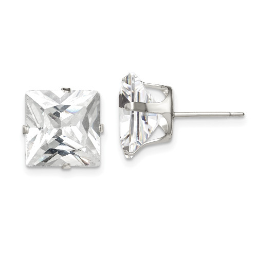 9.5mm Sterling Silver 10mm Square Snap Set CZ Stud Earrings
