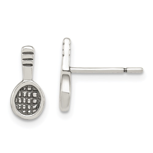 10mm Sterling Silver Antiqued Tennis Racquet Post Earrings