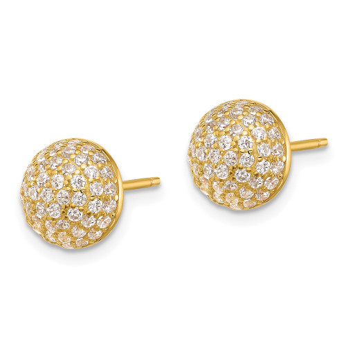 Sterling Silver Gold-tone Pave CZ Domed Post Earrings