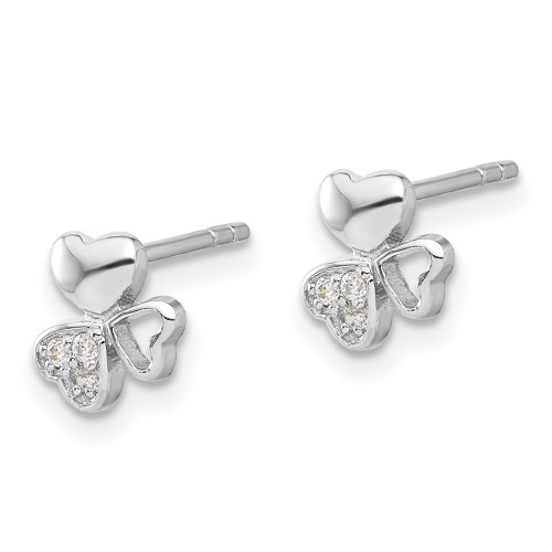 7.5mm Sterling Silver Rhodium-plated CZ 3 Heart Post Earrings