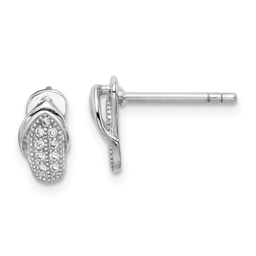 9.24mm Sterling Silver Rhodium-plated CZ Flipflop Post Earrings