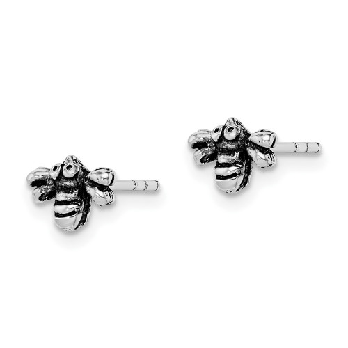 5.22mm Sterling Silver Rhodium-plated Antiqued Bee Post Earrings