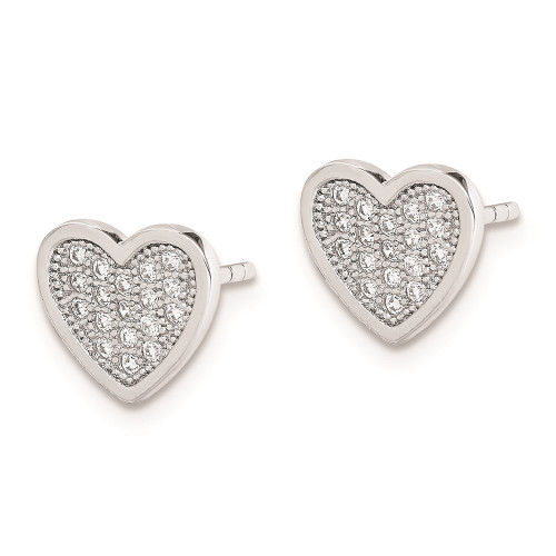 9mm Sterling Silver Rhodium-plated CZ Pave Heart Post Earrings