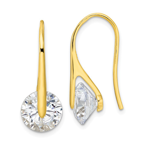 24.6mm Sterling Silver Gold-tone Polished Round CZ Dangle Earrings