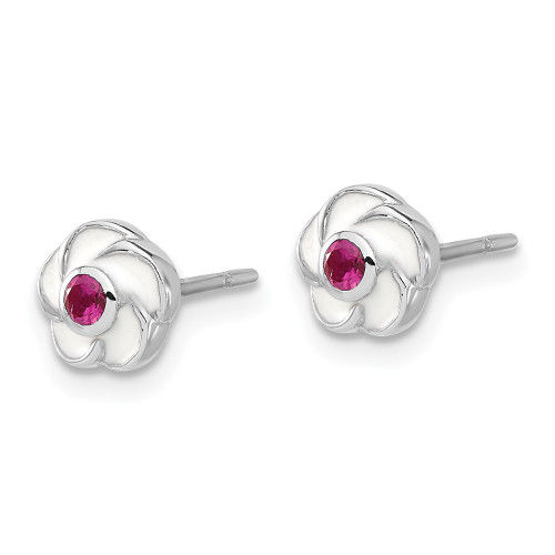 6.5mm Sterling Silver Madi K Enameled Pink CZ Flower Post Earrings