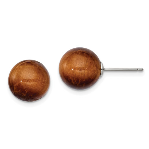 10mm Sterling Silver Polished 10mm Tigers Eye Round Post Earrings