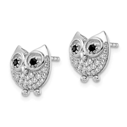 Image of 12.3mm Sterling Silver Rhodium-plated Black & White CZ Owl Earrings