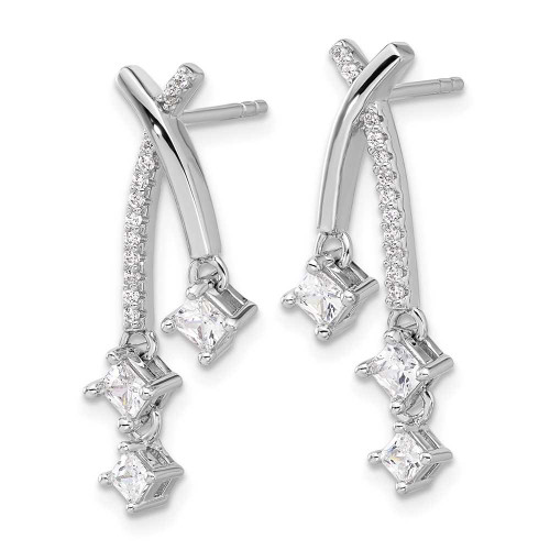 Image of 25.87mm Sterling Silver Rhodium-plated Fancy CZ Dangle Post Earrings