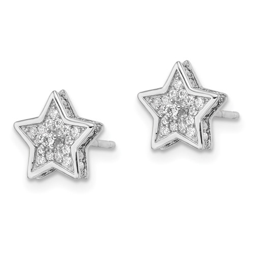 9.36mm Sterling Silver Polished Rhodium-plated CZ Star Post Earrings