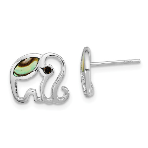 10.7mm Sterling Silver Rhodium-plated Abalone Elephant Post Earrings