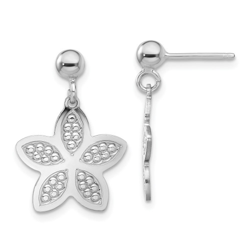 21.75mm Sterling Silver Rhodium-plated Polished Beaded Flower Earrings