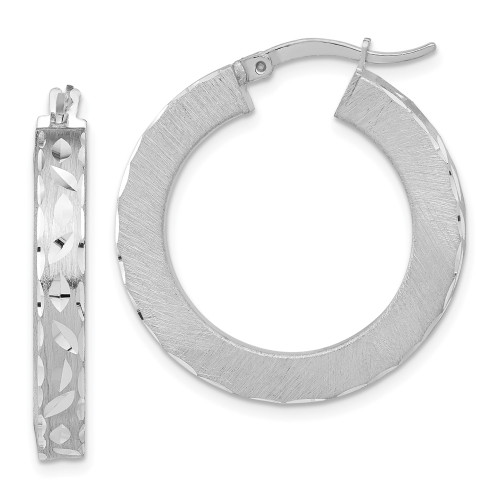 29.5mm Sterling Silver Rhodium-plated Diamond-cut Round Hoop Earrings