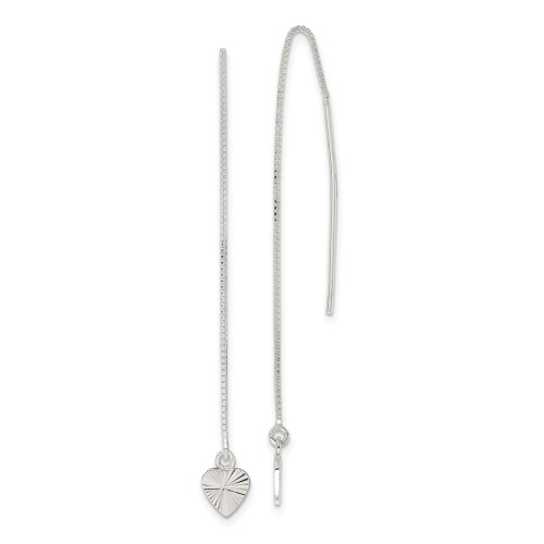 52mm Sterling Silver Polished Diamond-cut Dangle Heart Post Earrings