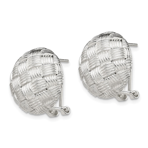 21mm Sterling Silver Polished Round Woven Circle Omega Back Earrings