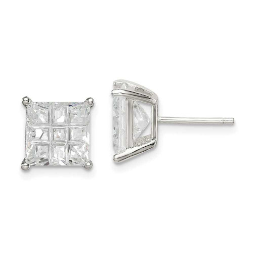 Image of 8mm Sterling Silver 8mm Square Laser-cut CZ Basket Set Stud Earrings