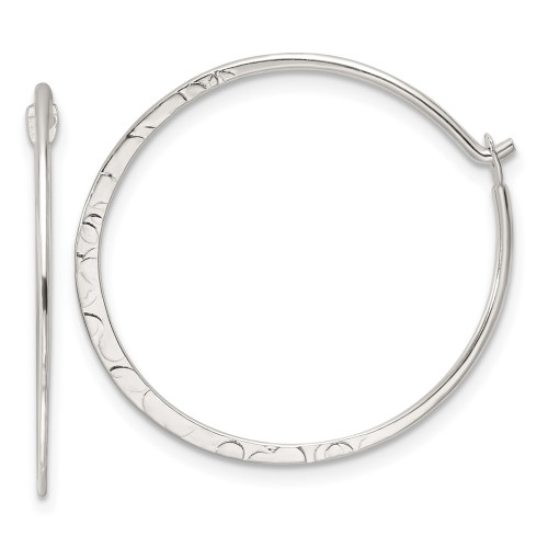 24.8mm Sterling Silver Polished and Hammered Medium Round Hoop Earrings