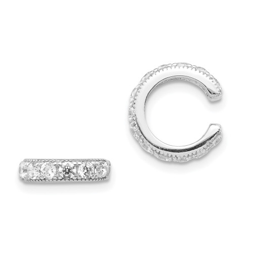 11mm Sterling Silver Rhodium-plated Polished CZ Pair of Cuff Earrings