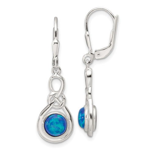 36.5mm Sterling Silver Polished Blue Opal Knot Leverback Dangle Earrings