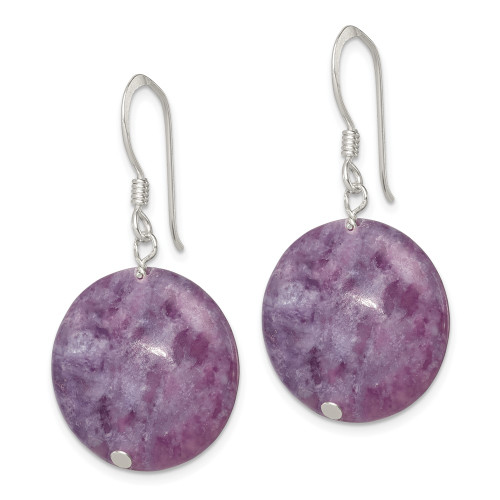 33mm Sterling Silver Polished Purple Lepidolite Circle Dangle Earrings