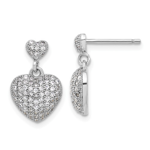 16.6mm Sterling Silver Rhodium-plated Pave CZ Heart Dangle Post Earrings