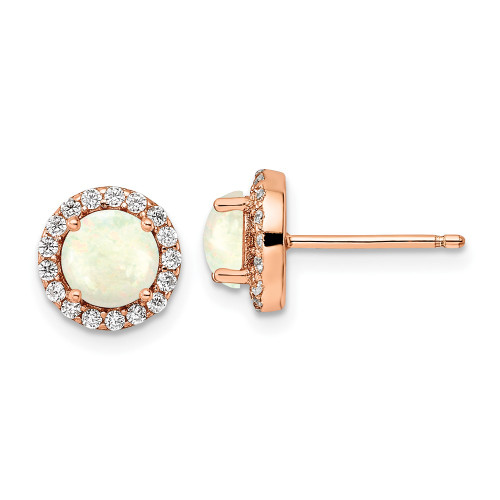 8.72mm Sterling Silver Pink Polished Created Opal & CZ Halo Post Earrings