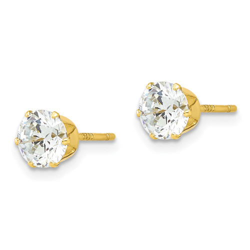 6mm Sterling Silver Gold-tone Polished 6 Prong 6mm CZ Post Stud Earrings