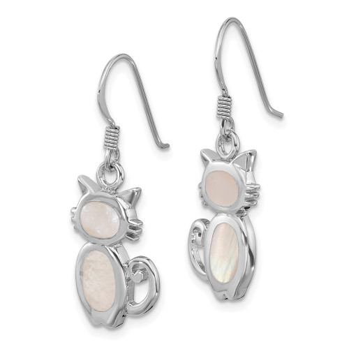 31.5mm Sterling Silver Rhodium-Plated Polished Mother of Pearl Cat Earrings