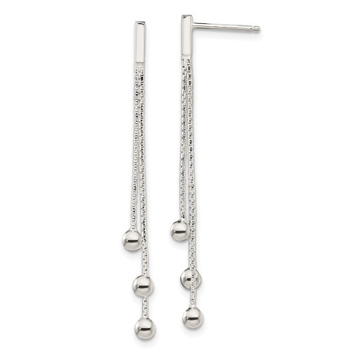44.39mm Sterling Silver Polished 3-Strand Chain & Beaded Post Dangle Earrings