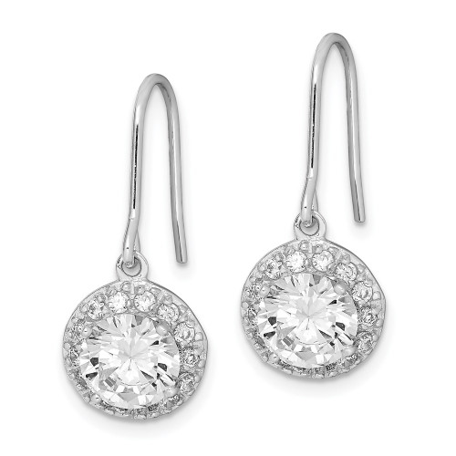 24mm Sterling Silver Rhodium-plated Polished Round CZ Halo Dangle Earrings