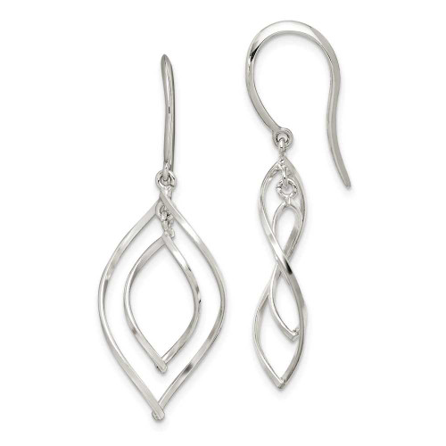 Image of 41.5mm Sterling Silver Polished Fancy Twisted Marquise Shaped Dangle Earrings