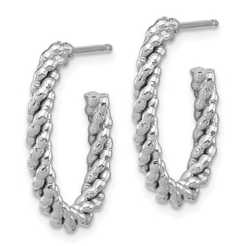 Sterling Silver Rhodium-plated Beaded & Twisted Oval Post Hoop Earrings