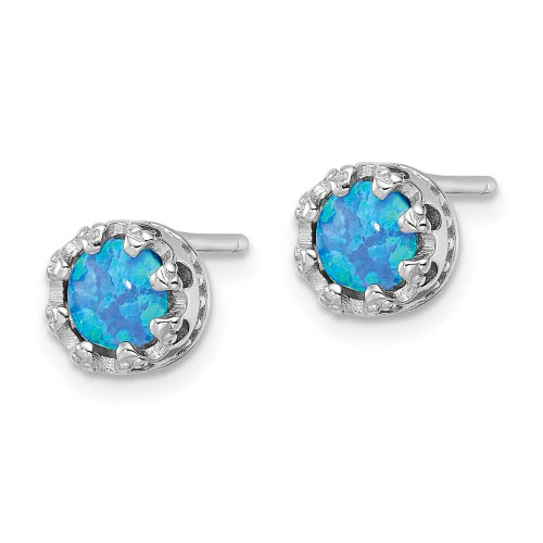 Image of 7.5mm Sterling Silver Rhodium-plated Polished Blue Created Opal Post Earrings