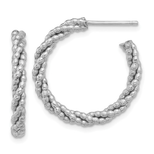 Sterling Silver Rhodium-plated Beaded & Twisted Large Post Hoop Earrings