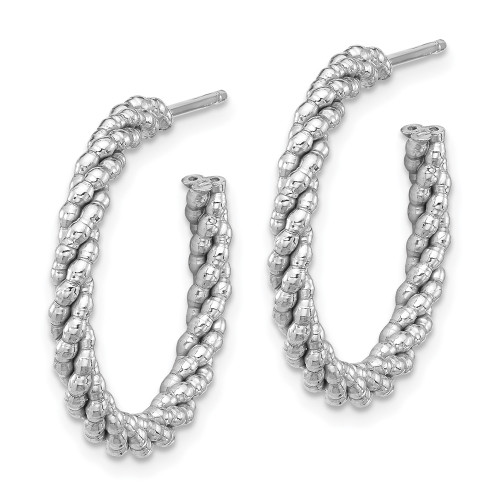 Sterling Silver Rhodium-plated Beaded & Twisted Large Post Hoop Earrings