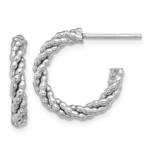 Image of Sterling Silver Rhodium-plated Beaded & Twisted Small Post Hoop Earrings