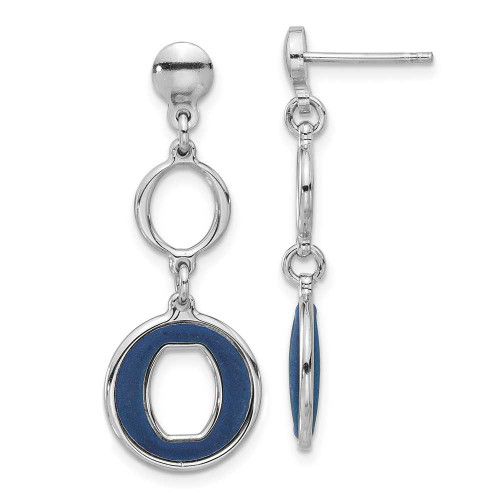 Image of 31.55mm Sterling Silver Rhodium-plated Polished Blue Circle Post Dangle Earrings