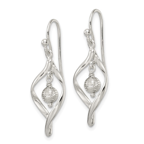 33.95mm Sterling Silver Polished & Diamond-cut Twist w/Ball Center Dangle Earrings