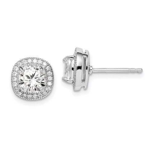 10.54mm Sterling Silver Rhodium-plated Polished & Textured 6mm CZ Halo Post Earrings