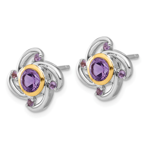Sterling Silver w/14k Rhodium-plated 1.05Amethyst and .12Pink Quartz Earrings