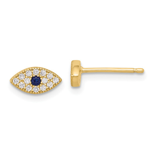 Sterling Silver Gold-tone CZ And Synthetic Blue Spinel Evil Eye Post Earrings