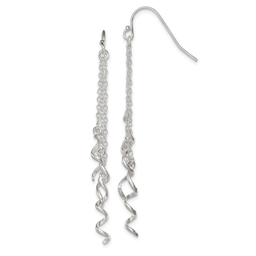 64mm Sterling Silver Polished Multi-Strand Chain & Twisted Spirals Dangle Earrings