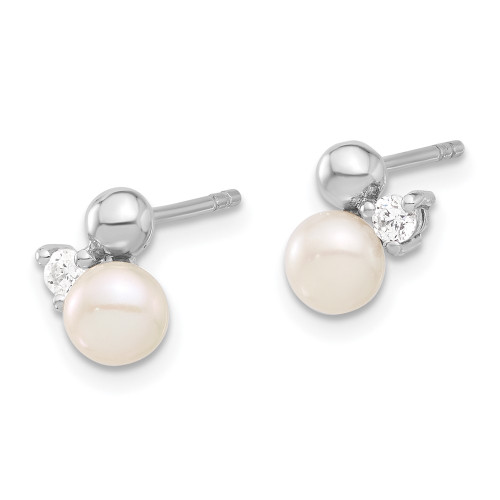8.95mm Sterling Silver Rhodium-plated CZ and Freshwater Cultured Pearl Post Earrings