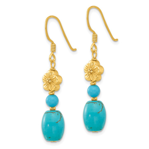 53.1mm Sterling Silver Gold-plated Recon Magnesite/Simulated Turquoise Flower Earrings