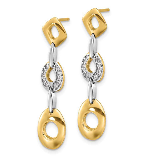 Image of Sterling Silver Rhodium-plated Gold-tone Polished CZ Fancy Post Dangle Earrings