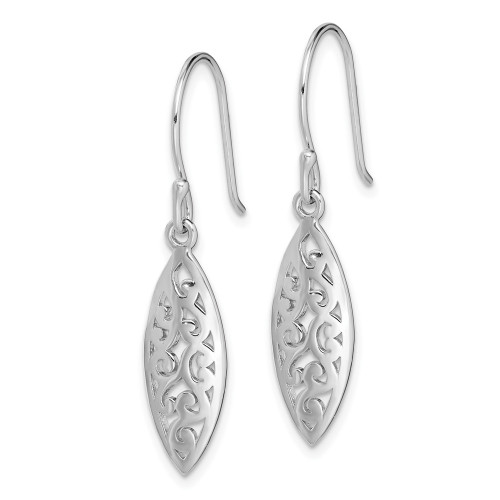 35.11mm Sterling Silver Rhodium-plated Polished Filigree Marquise Shape Dangle Earrings