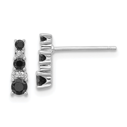 10.45mm Sterling Silver Rhodium-plated Black Spinel/Created White Sapphire Post Earrings