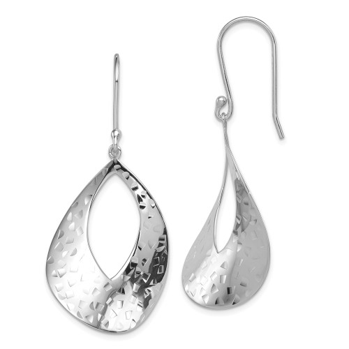 53mm Sterling Silver Rhodium-plated Polished & Textured Curved Teardrop Dangle Earrings
