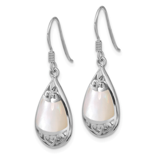 33.3mm Sterling Silver Rhodium-plated Polished Mother-of-pearl Filigree Teardrop Dangle Earrings