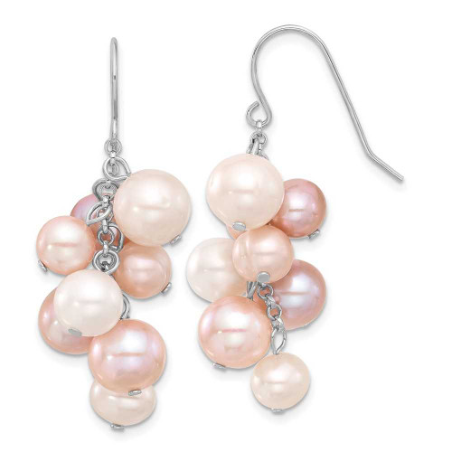 Image of 43.7mm Sterling Silver Rhodium-plated 6-10mm Multicolor Freshwater Cultured Pearl Dangle Earrings
